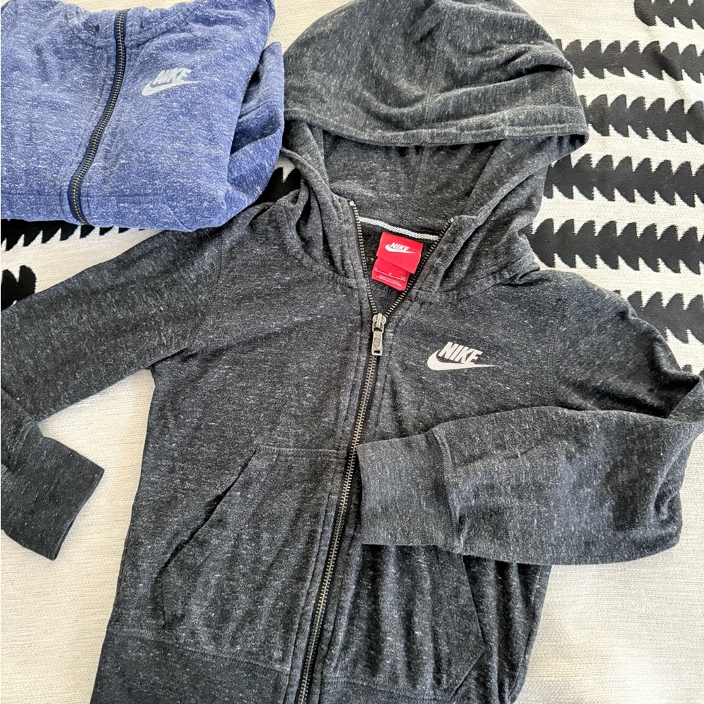 Nike Zip Up Jacket With Hood Kids Size S Dark Gray / blue Heather